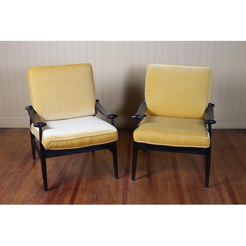 396 - A PAIR OF SPADE CHAIRS attributed to designer Finn Juhl c.1960s the rectangular frames with panelled... 