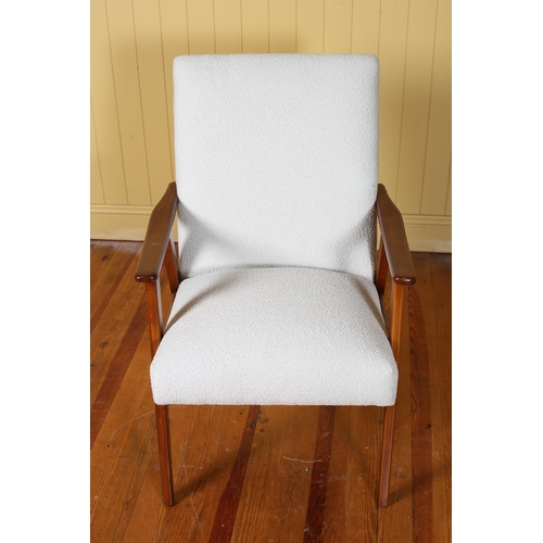 398 - A SCANDINAVIAN ARMCHAIR attributed to Erik Worts c.1960s the stained beechwood frame with ivory bouc... 