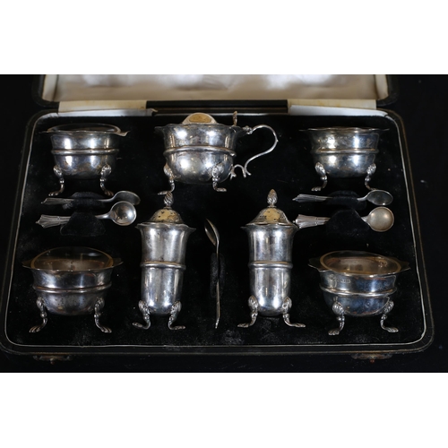 468 - A TWELVE PIECE SILVER CONDIMENT SET in case Birmingham 1901