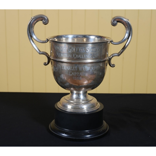 471 - A LARGE SILVER TWO HANDLE TROPHY inscribed 'Monday Golfing Society Memorial Challenge Cup Captain 19... 