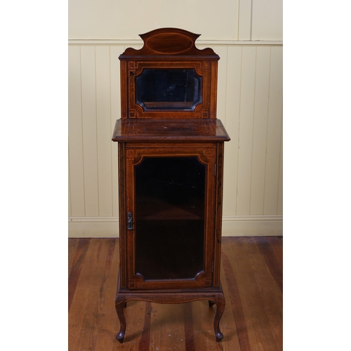 5 - AN EDWARDIAN ROSEWOOD AND SATINWOOD INLAID DISPLAY CABINET the superstructure with bevelled glass mi... 