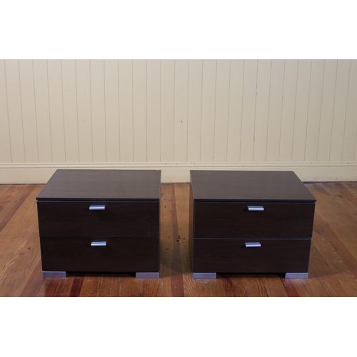 51 - A PAIR OF CONTEMPORARY CHESTS each of rectangular outline the shaped top with two frieze drawers on ... 