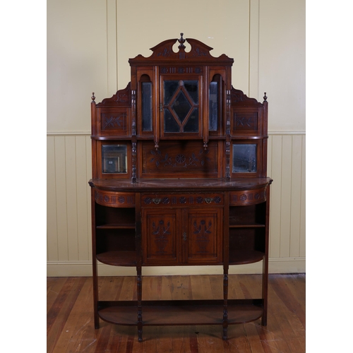 77 - AN EDWARDIAN MAHOGANY SIDE CABINET the superstructure with bevelled glass mirrored door with open sh... 