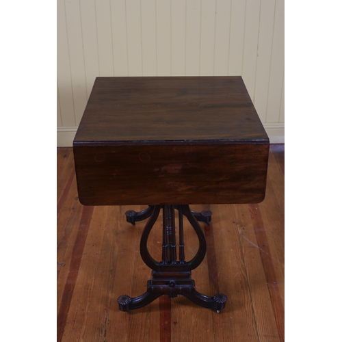 84 - A GEORGIAN STYLE MAHOGANY SOFA TABLE bears stamp 'J. Dooley & Sons' the rectangular hinged top with ... 