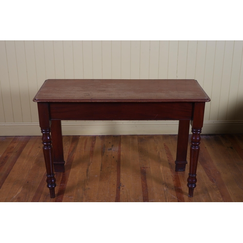 96 - A 19TH CENTURY MAHOGANY SIDE TABLE of rectangular outline with moulded apron on baluster legs 77cm (... 