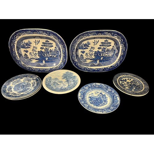 500 - A COLLECTION OF CHINA to include seven meat platters, a collection of blue and white plates, part te... 