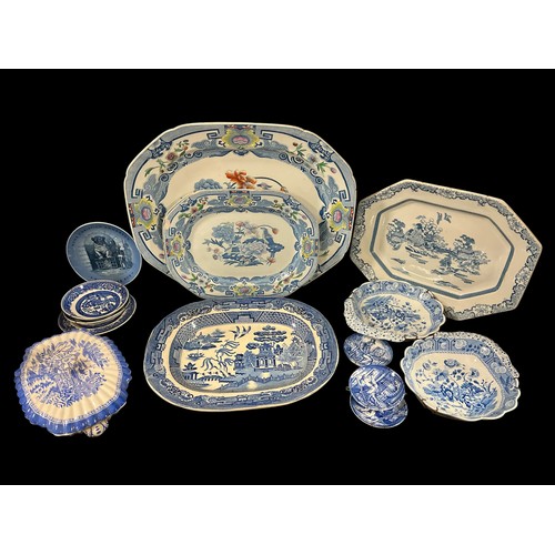 500 - A COLLECTION OF CHINA to include seven meat platters, a collection of blue and white plates, part te... 