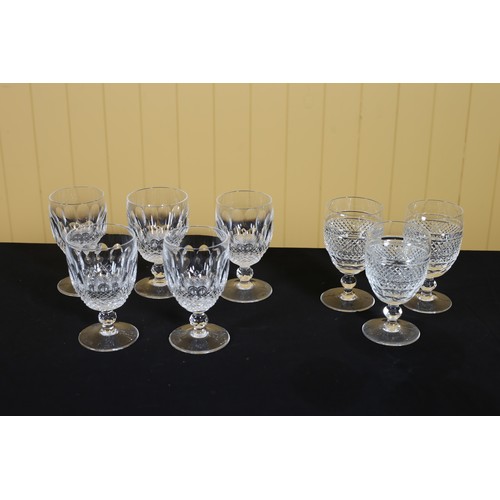 322 - A SET OF FIVE WATERFORD CUT GLASS WINE GLASSES, a set of three Waterford cut glass wine glasses (8)