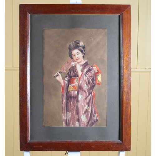 290 - JAPANESE SCHOOL Portrait of a Female in Traditional Dress Watercolour 49cm (h) x 30cm (w)