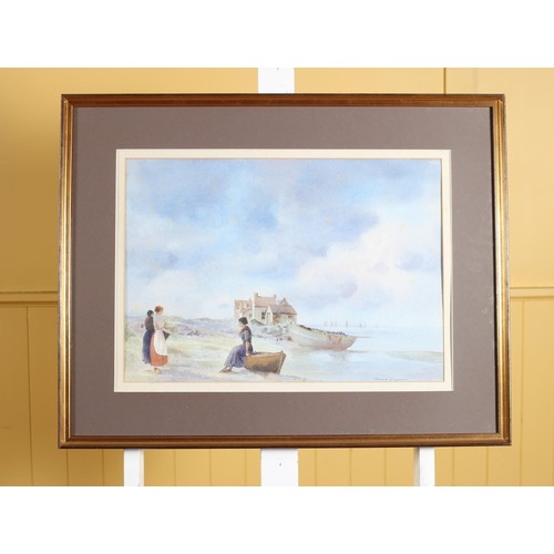 162 - EDWARD EMERSON Seashore with Figures and Sailing Boats Watercolour Signed lower right 39cm (h) x 49c... 