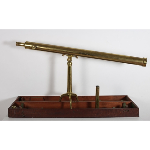 665 - A 19TH CENTURY BRASS TABLE TOP TELESCOPE by G. Dollond, London the cylindrical column on a folding t... 