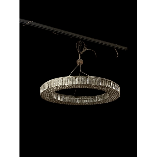 163 - A DESIGNER CENTRE LIGHT of circular outline with faceted pendants 60cm drop x 90cm (d)