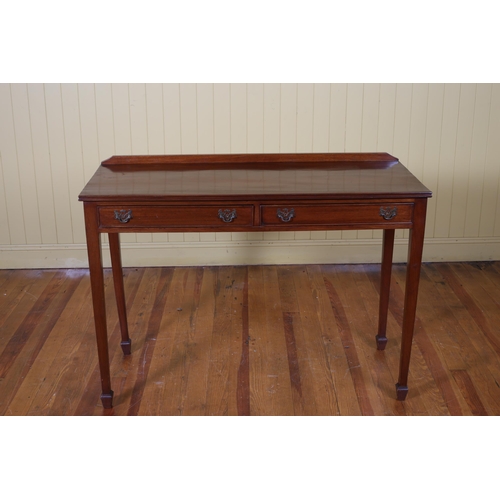 178 - A MAHOGANY CONSOLE TABLE of rectangular outline the shaped top with moulded back and two frieze draw... 