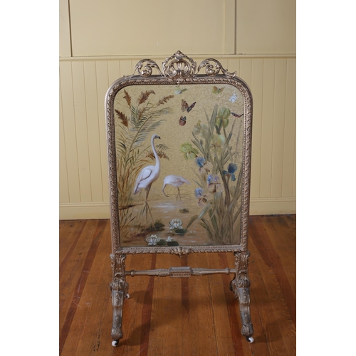 192 - A CONTINENTAL CARVED GILTWOOD GESSO AND GLAZED SCREEN the rectangular frame with ribband and beadwor... 