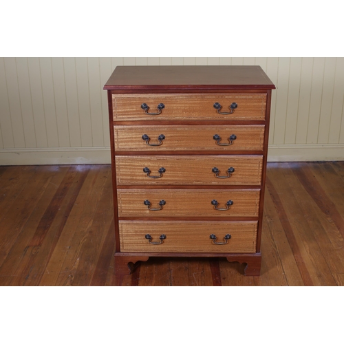 20 - A MAHOGANY INLAID CHEST of five long drawers with brass drop handles on bracket feet 100cm (h) x 76c... 