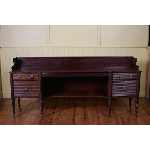 200 - A 19TH CENTURY MAHOGANY SIDEBOARD of rectangular breakfront outline with moulded three quarter galle... 