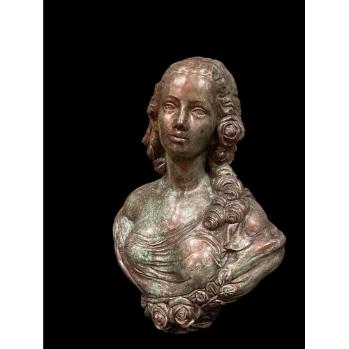 222 - A CAST COMPOSITION HEAD AND SHOULDER BUST OF A FEMALE 52cm (h) x 40cm (w)