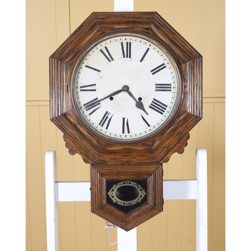 231 - AN EDWARDIAN CARVED OAK BANJO BAROMETER 80cm (h) x 29cm (w), A VINTAGE OAK DROP DIAL CASE WALL CLOCK... 