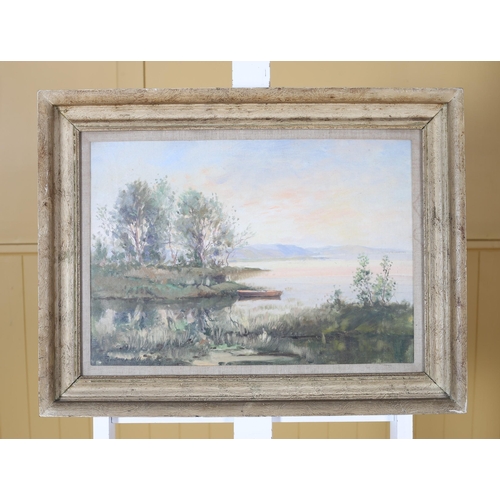 235 - ROWLAND HILL Lough Neagh Co. Antrim Oil on board Signed lower left 34cm (h) x 49cm (w)