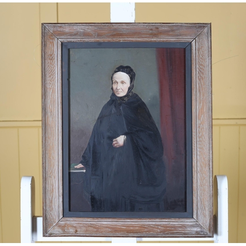 278 - PORTRAIT OF A FEMALE WITH BLACK BONNET AND CAPE 39cm (h) x 27cm (w)