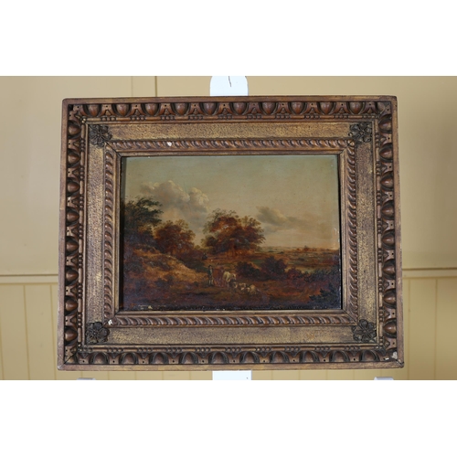 282 - A 19TH CENTURY LANDSCAPE WITH CATTLE AND DROVER Oil on panel Indistinctly signed lower left 23cm (h)... 