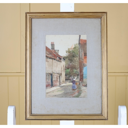 285 - CLAUDE HAYES Steet Scene with Figure Watercolour Signed lower left 25cm (h) x 17cm (w)