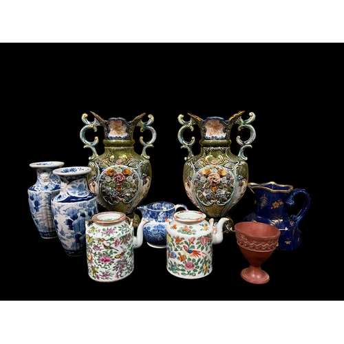 299 - A MISCELLANEOUS COLLECTION to include a woods ware blue and white jug, a pair of Oriental blue and w... 