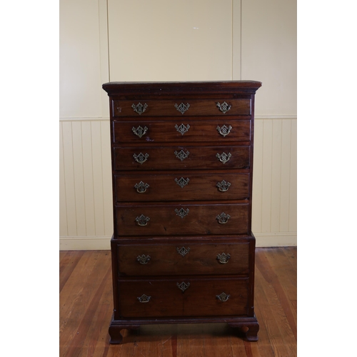 3 - A GEORGIAN MAHOGANY CHEST ON CHEST of rectangular outline the shaped top above five long graduated d... 