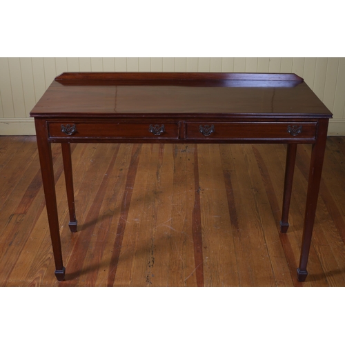 316 - A GEORGIAN STYLE MAHOGANY CONSOLE TABLE of rectangular outline with moulded back above two frieze dr... 