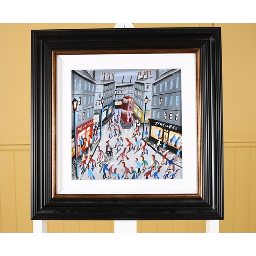 340 - JOHN ORMSBY Christmas Shopping Oil on canvas Signed lower left 29cm (h) x 28cm (w)