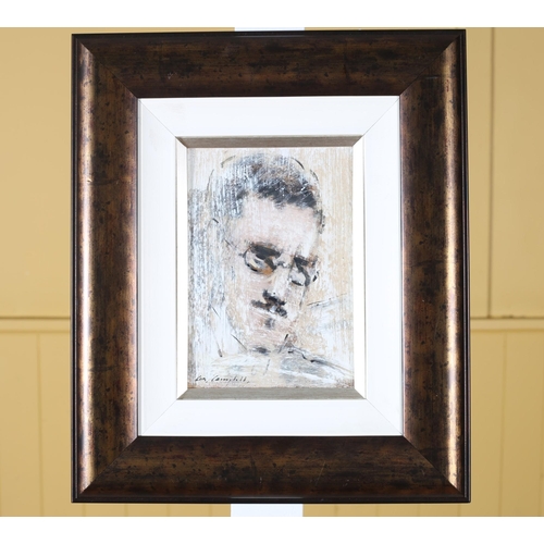 341 - CON CAMPBELL Portrait of James Joyce Mixed media on board Signed lower left 21cm (h) x 13cm (w)