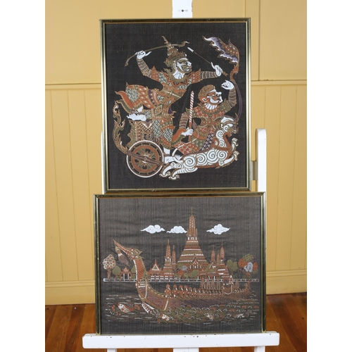 344 - TWO BATIKS depticing warriors The larger 49cm (h) x 41cm (w), The smaller 41cm (h) x 48cm (w)