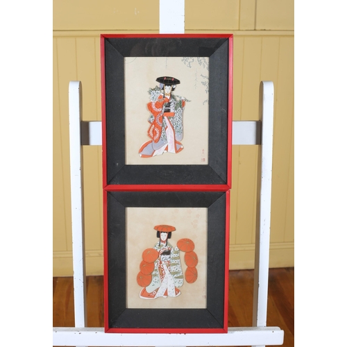 345 - JAPANESE SCHOOL a pair of Brocade Silk Handcrafted Pictures 26cm (h) x 20cm (w)