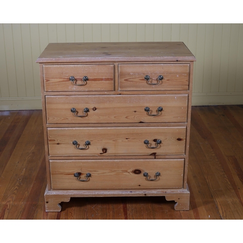 370 - A PINE CHEST of two short and three long drawers with brass drop handles on bracket feet 98cm (h) x ... 