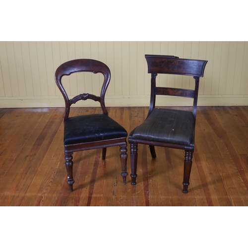 375 - A REGENCY MAHOGANY DINING CHAIR the shaped top rail and splat with upholstered drop in seat on facet... 