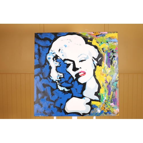 573 - VALDONES Portrait of Marilyn Monroe Oil on canvas Signed lower left 100cm (h) x 100cm (w)