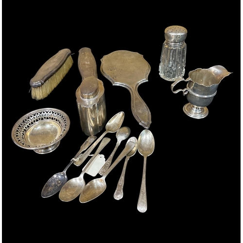 602 - A MISCELLANEOUS COLLECTION to include two silver back clothes brushes, a silver back mirror, a silve... 