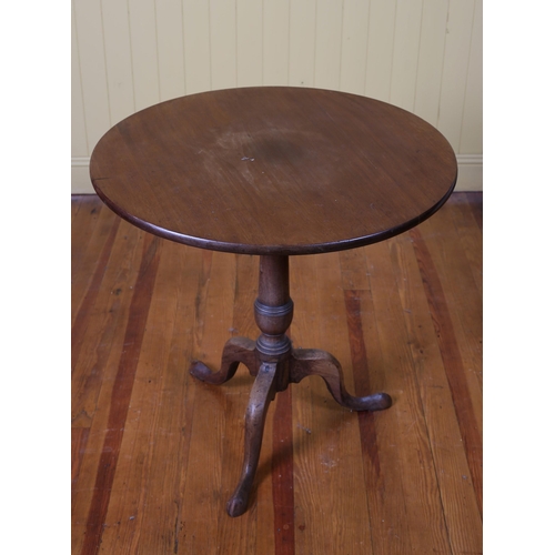 394 - A 19TH CENTURY MAHOGANY SNAP TOP TABLE the circular moulded top above a baluster column on tripod su... 