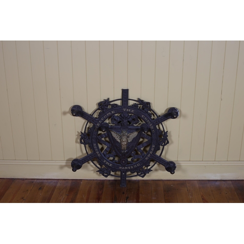 535 - A 19TH CENTURY CAST IRON HAT AND COAT WALL MOUNTED RACK inscribed 'Welcome the Coming Speeding Depar... 