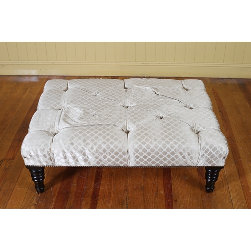 396 - A VICTORIAN STYLE STAINED WOOD AND UPHOLSTERED STOOL the square buttoned upholstered seat on turned ... 