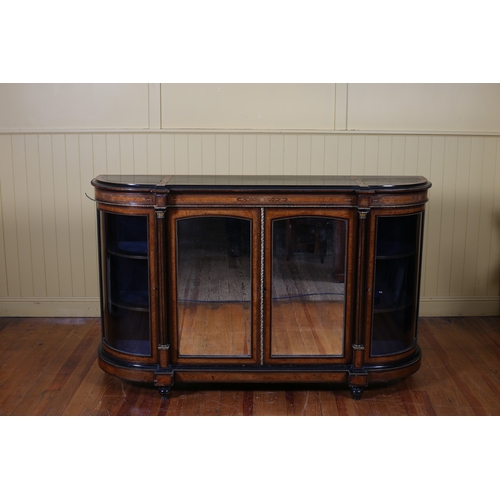 408 - A 19TH CENTURY EBONISED BURR WALNUT MARQUETRY AND GILT BRASS MOUNTED SIDE CABINET of rectangular bow... 