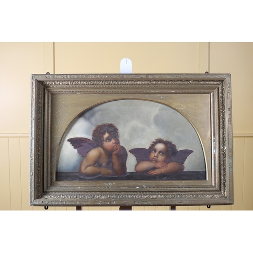 454 - FRENCH SCHOOL, 19TH CENTURY Oil on canvas depicting cherubs in gilt frame 69cm (h) x 100cm (w)