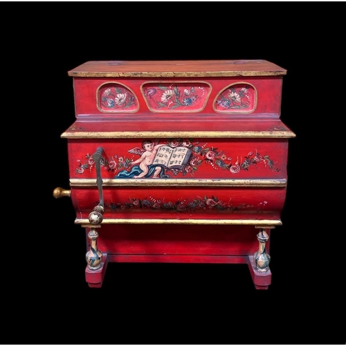 487 - A VINTAGE FAVENTIA STYLE SIX TUNE PIANO modelled on street pianos used by organ grinders 45cm (h) x ... 