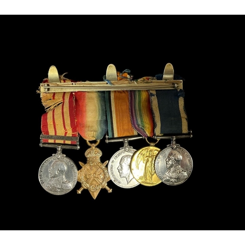 537 - WW1 MEDALS A group of five with ribbons and bar inscribed 'T. Kearns'