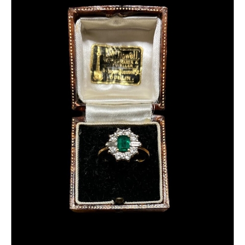 551 - AN 18CT YELLOW GOLD EMERALD AND DIAMOND DRESS RING size G