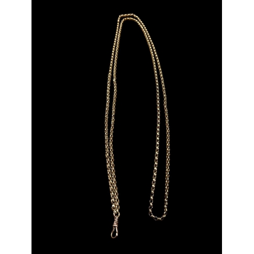 555 - A 9CT GOLD BELCHER LINK MUFF CHAIN with swivel seal 184cm (l)