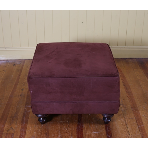 65 - A VICTORIAN STYLE UPHOLSTERED FOOTSTOOL of square outline raised on bulbous legs 45cm (h) x 65cm (w)... 