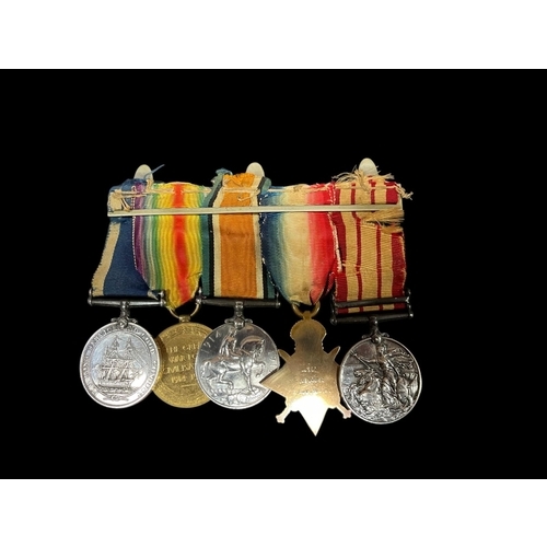 537 - WW1 MEDALS A group of five with ribbons and bar inscribed 'T. Kearns'