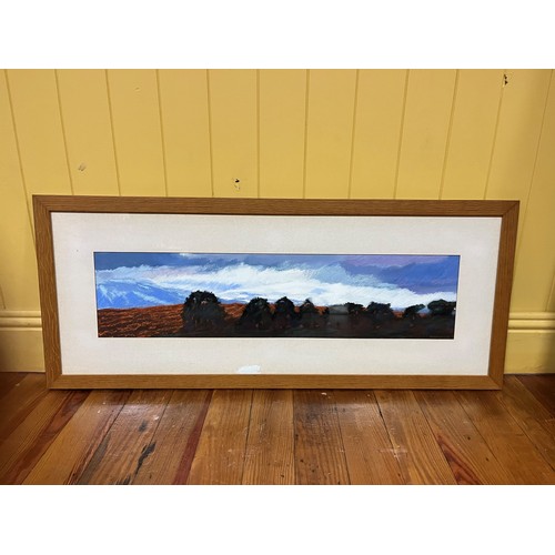 494B - TREVOR GEOGHAN Extensive Mountain Landscape Mixed media Signed lower right 80cm (h) x 73cm (w)