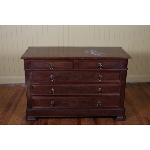 55 - A 19TH CENTURY CONTINENTAL WALNUT CHEST of rectangular outline the shaped top above two short and th... 